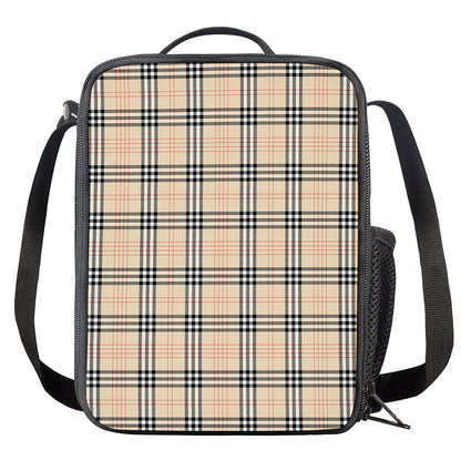 Beige Tartan Pattern Print Crossbody Lunch Bag