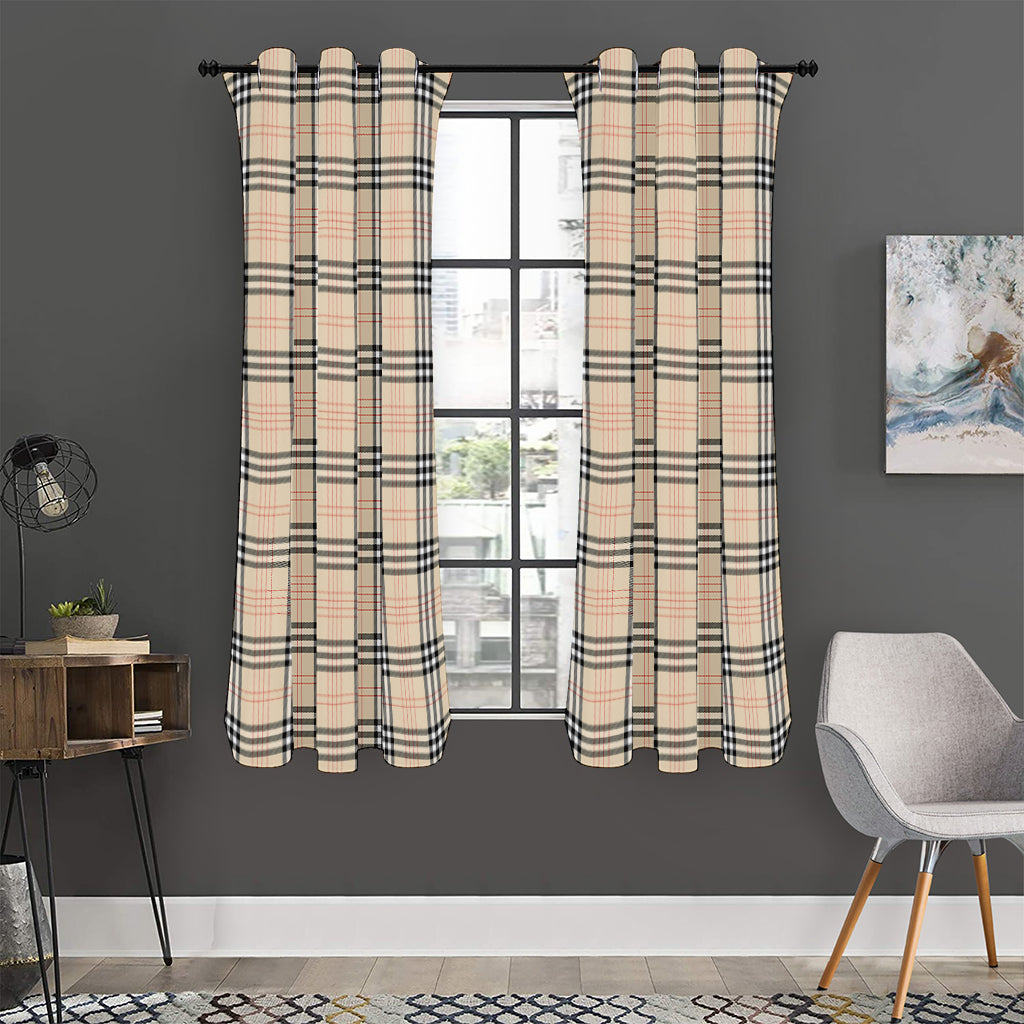 Beige Tartan Pattern Print Curtain