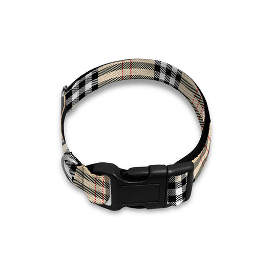 Beige Tartan Pattern Print Dog Collar