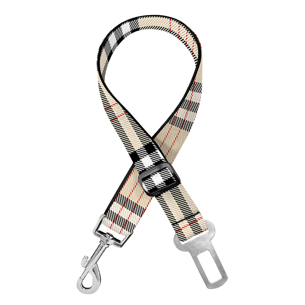 Beige Tartan Pattern Print Dog Seat Belt