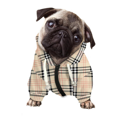 Beige Tartan Pattern Print Dog Zip Up Hoodie