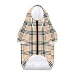Beige Tartan Pattern Print Dog Zip Up Hoodie