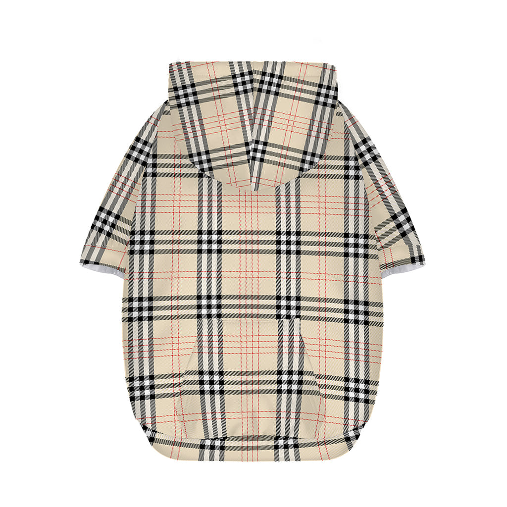 Beige Tartan Pattern Print Dog Zip Up Hoodie