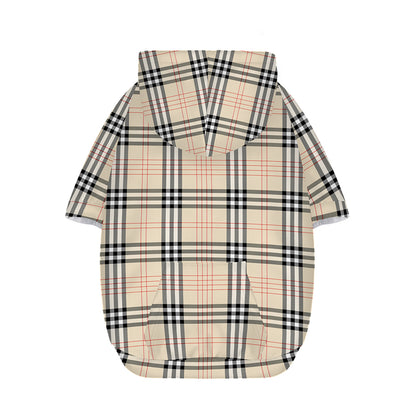 Beige Tartan Pattern Print Dog Zip Up Hoodie