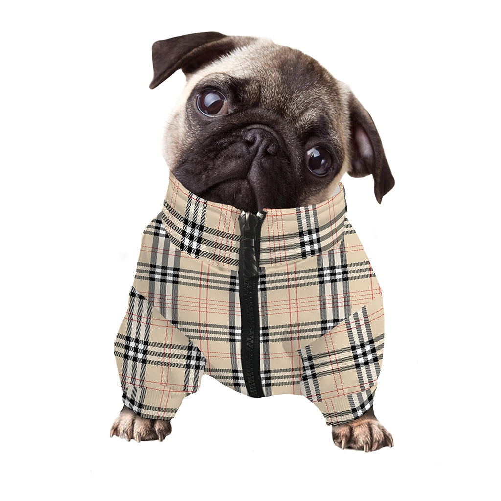 Beige Tartan Pattern Print Dog Zip Up Jacket