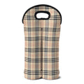 Beige Tartan Pattern Print Double Neoprene Wine Tote