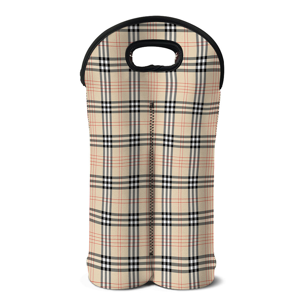 Beige Tartan Pattern Print Double Neoprene Wine Tote