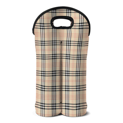 Beige Tartan Pattern Print Double Neoprene Wine Tote