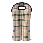 Beige Tartan Pattern Print Double Neoprene Wine Tote