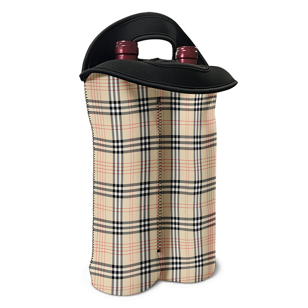 Beige Tartan Pattern Print Double Neoprene Wine Tote