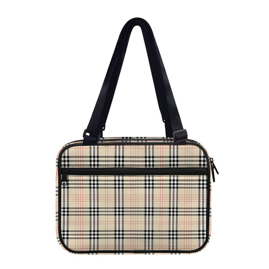 Beige Tartan Pattern Print Double Strap Bible Bag