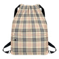 Beige Tartan Pattern Print Drawstring Backpack