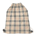 Beige Tartan Pattern Print Drawstring Bag