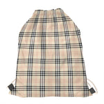 Beige Tartan Pattern Print Drawstring Bag