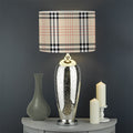 Beige Tartan Pattern Print Drum Lamp Shade