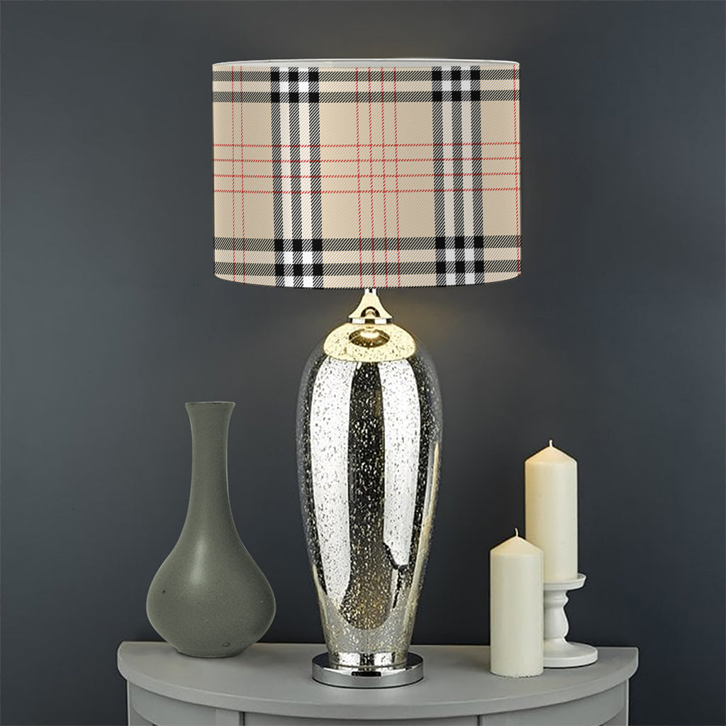 Beige Tartan Pattern Print Drum Lamp Shade