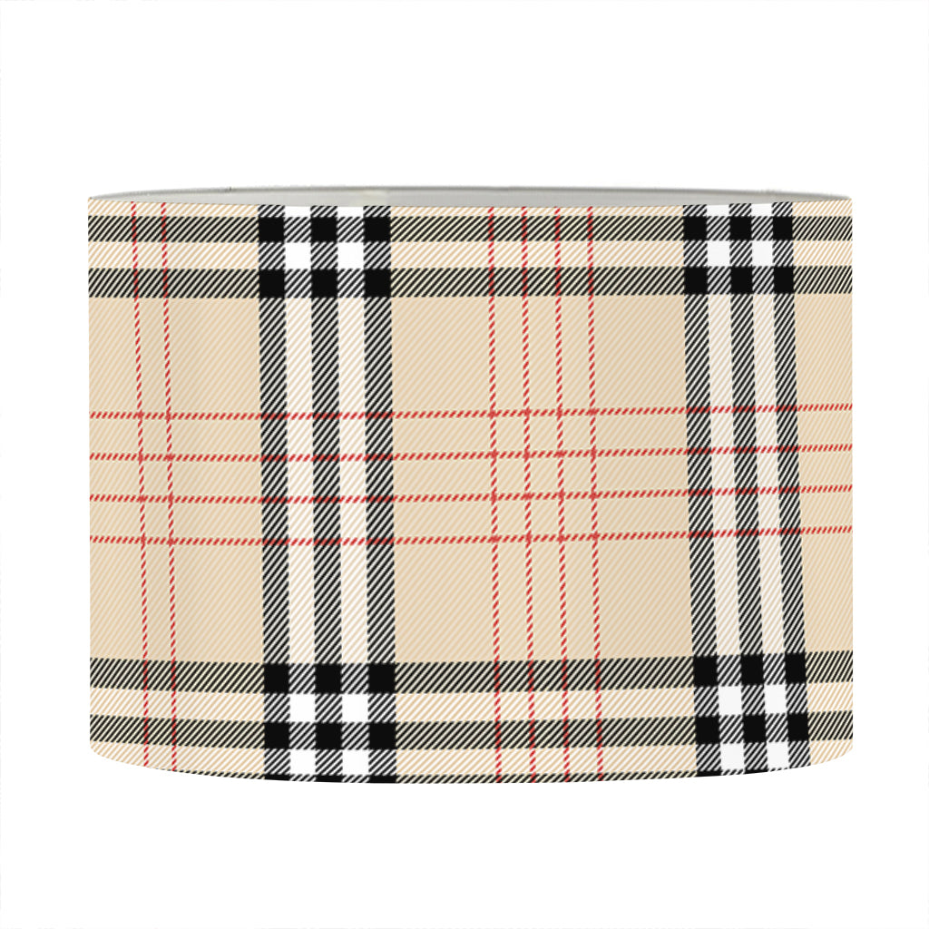 Beige Tartan Pattern Print Drum Lamp Shade