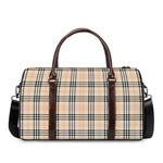 Beige Tartan Pattern Print Duffle Bag