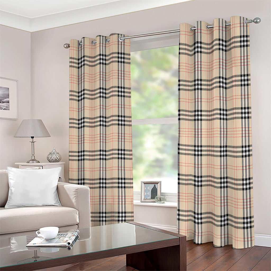 Beige Tartan Pattern Print Extra Wide Grommet Curtains