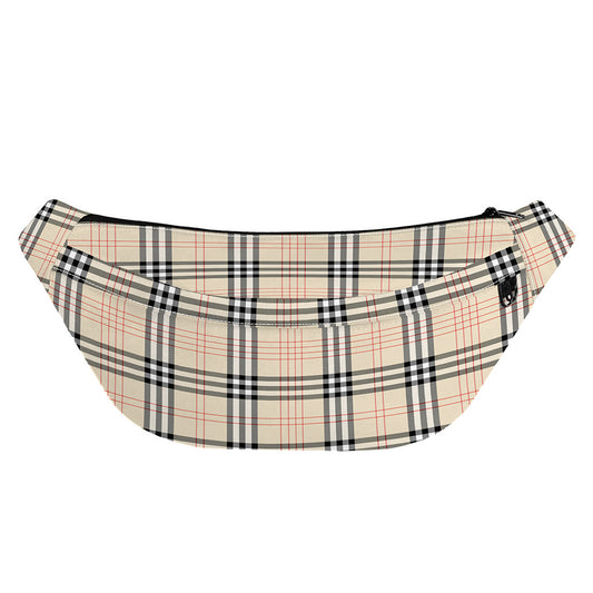 Beige Tartan Pattern Print Fanny Pack