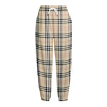 Beige Tartan Pattern Print Fleece Lined Knit Pants