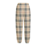 Beige Tartan Pattern Print Fleece Lined Knit Pants