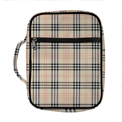 Beige Tartan Pattern Print Front Pocket Bible Bag
