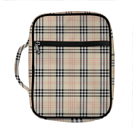 Beige Tartan Pattern Print Front Pocket Bible Bag