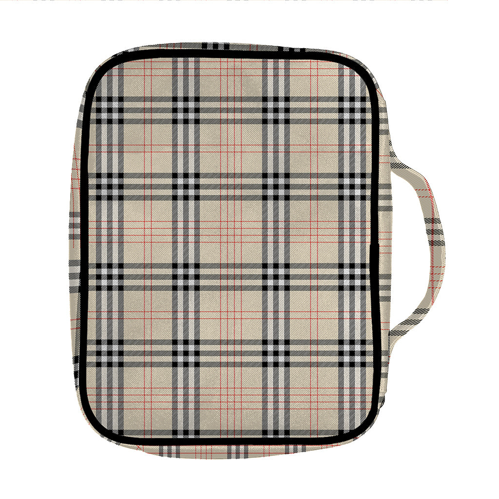 Beige Tartan Pattern Print Front Pocket Bible Bag