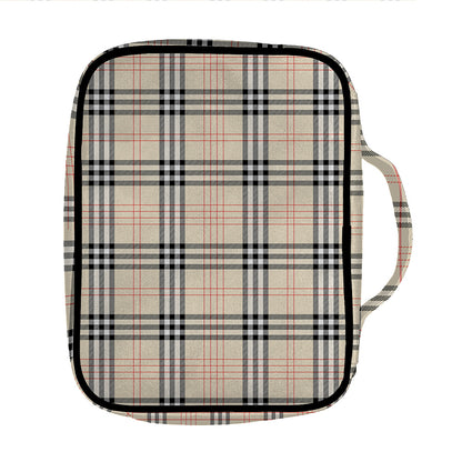 Beige Tartan Pattern Print Front Pocket Bible Bag