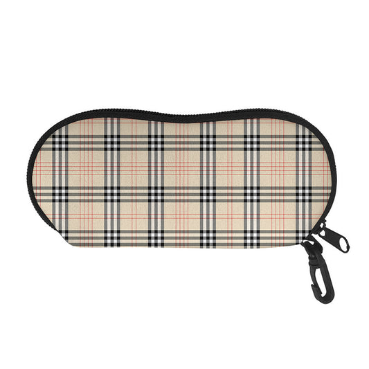 Beige Tartan Pattern Print Glasses Case