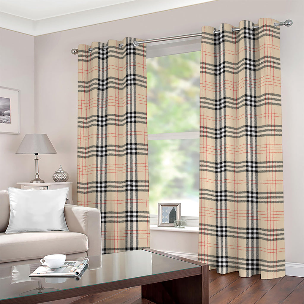 Beige Tartan Pattern Print Grommet Curtains