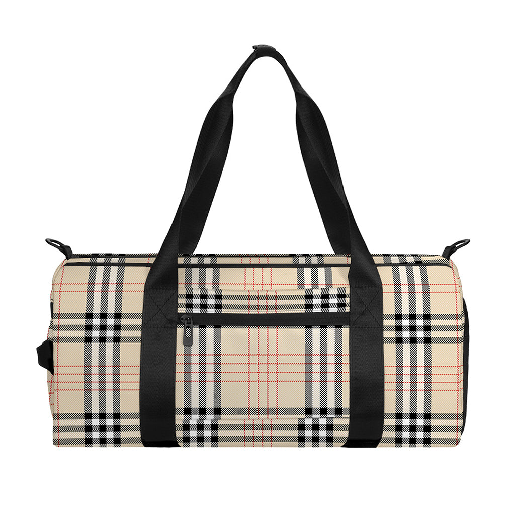 Beige Tartan Pattern Print Gym Bag