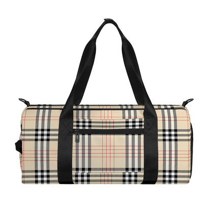 Beige Tartan Pattern Print Gym Bag