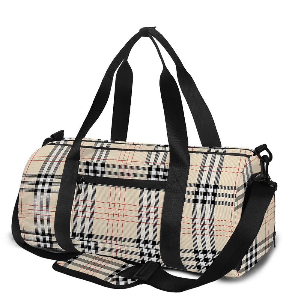 Beige Tartan Pattern Print Gym Bag