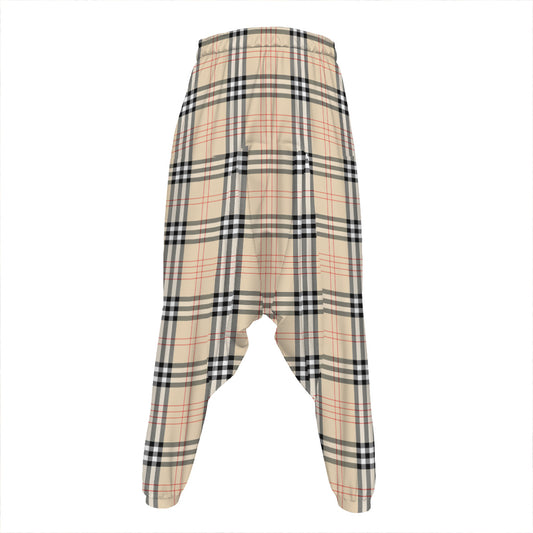 Beige Tartan Pattern Print Hammer Pants