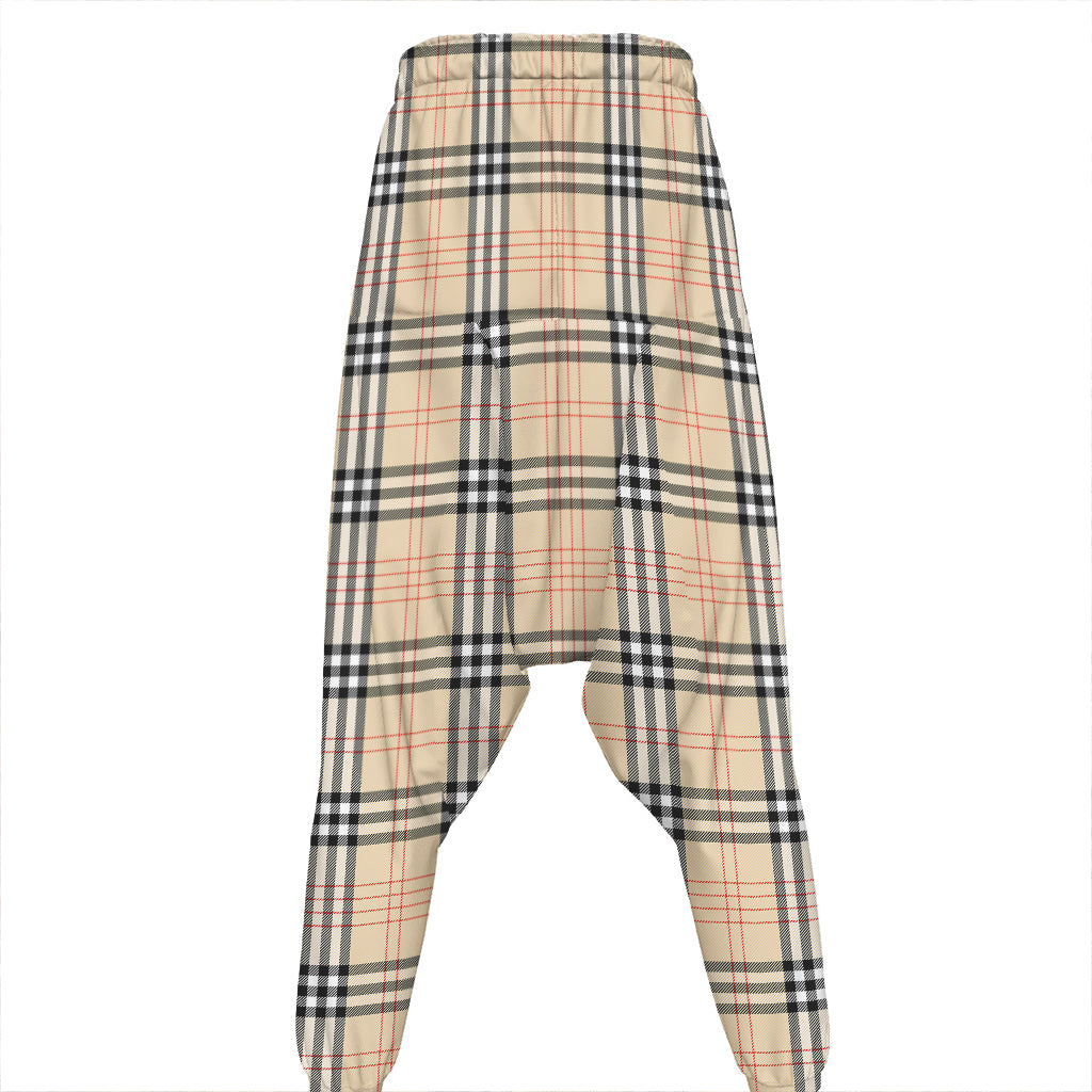 Beige Tartan Pattern Print Hammer Pants