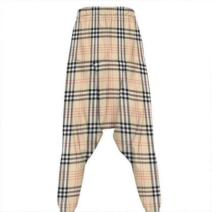 Beige Tartan Pattern Print Hammer Pants