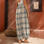 Beige Tartan Pattern Print Harem Pants