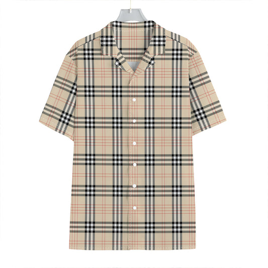 Beige Tartan Pattern Print Hawaiian Shirt