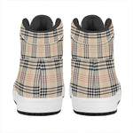 Beige Tartan Pattern Print High Top Leather Sneakers