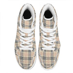 Beige Tartan Pattern Print High Top Leather Sneakers