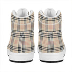 Beige Tartan Pattern Print High Top Leather Sneakers