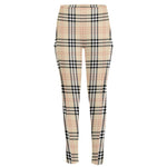 Beige Tartan Pattern Print High-Waisted Pocket Leggings