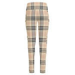 Beige Tartan Pattern Print High-Waisted Pocket Leggings