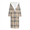 Beige Tartan Pattern Print Hooded Bathrobe