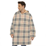Beige Tartan Pattern Print Hoodie Blanket