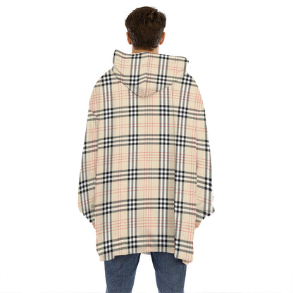Beige Tartan Pattern Print Hoodie Blanket
