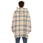 Beige Tartan Pattern Print Hoodie Blanket