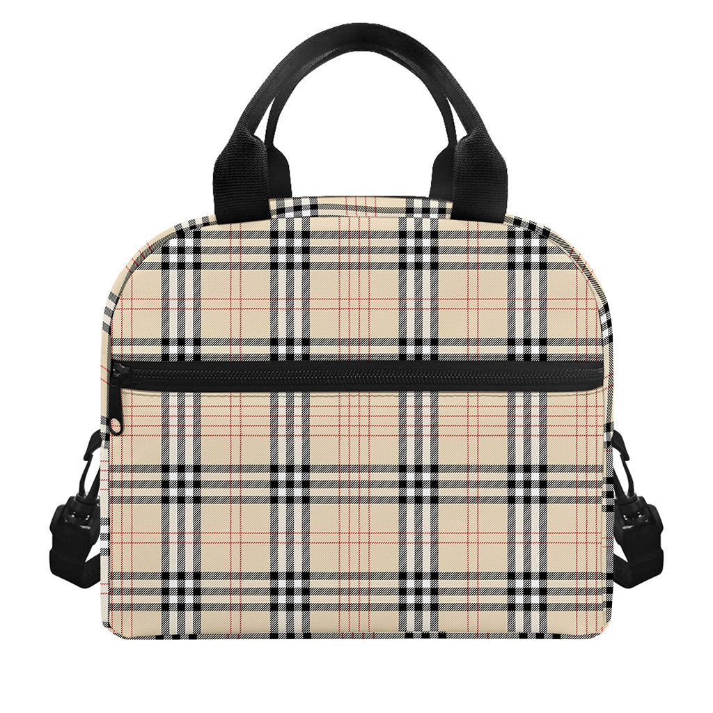 Beige Tartan Pattern Print Insulated Lunch Bag